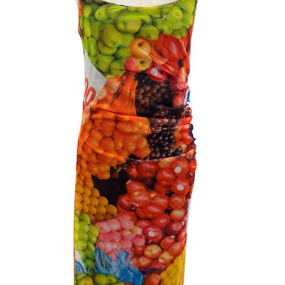 Zara Fruit Stand Strappy Maxi Dress Ruched Mesh Sleeveless Colorful Size Large - Picture 4 of 16